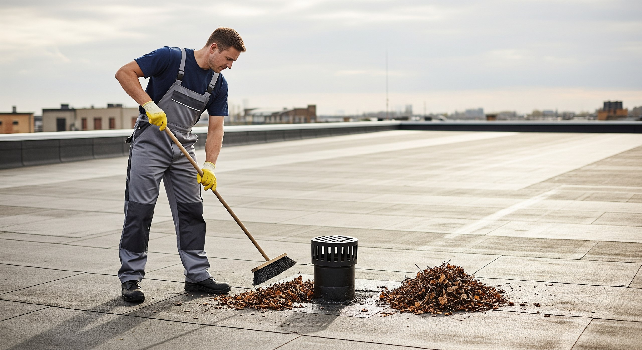 Уход за плоской кровлей из рулонных битумных материалов