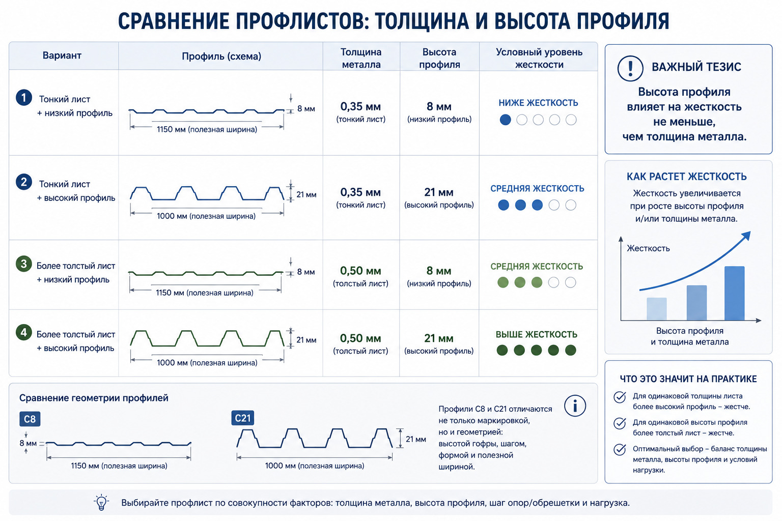 Как выбрать толщину профнастила для забора, крыши и стен