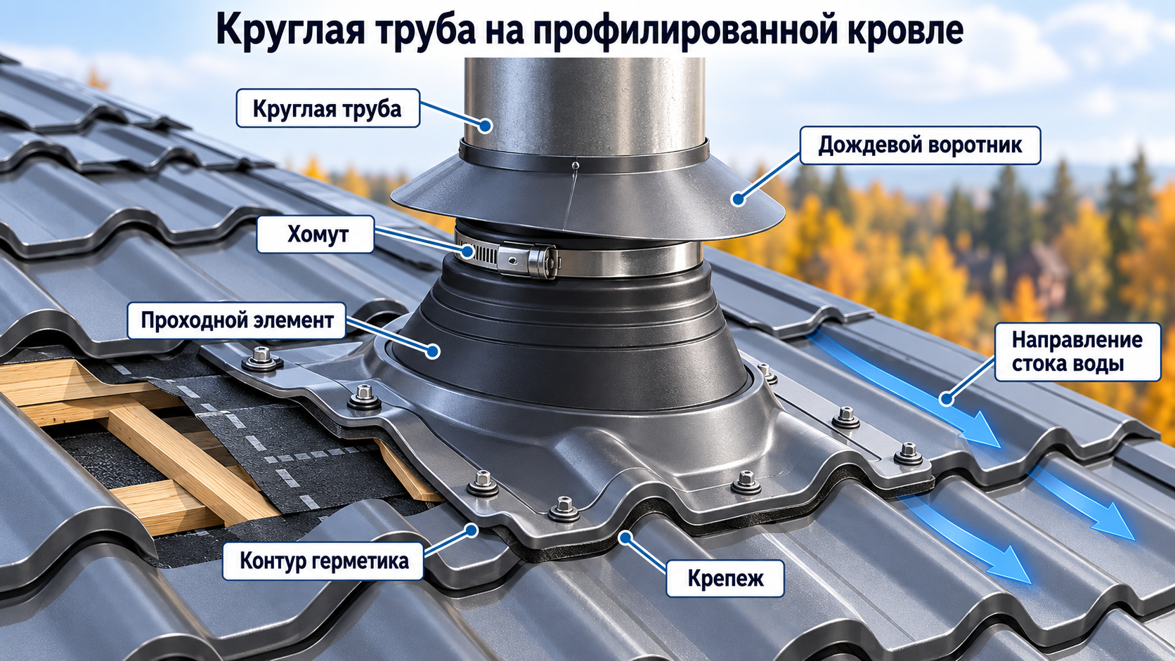 Как сделать примыкание кровли к трубе без протечек