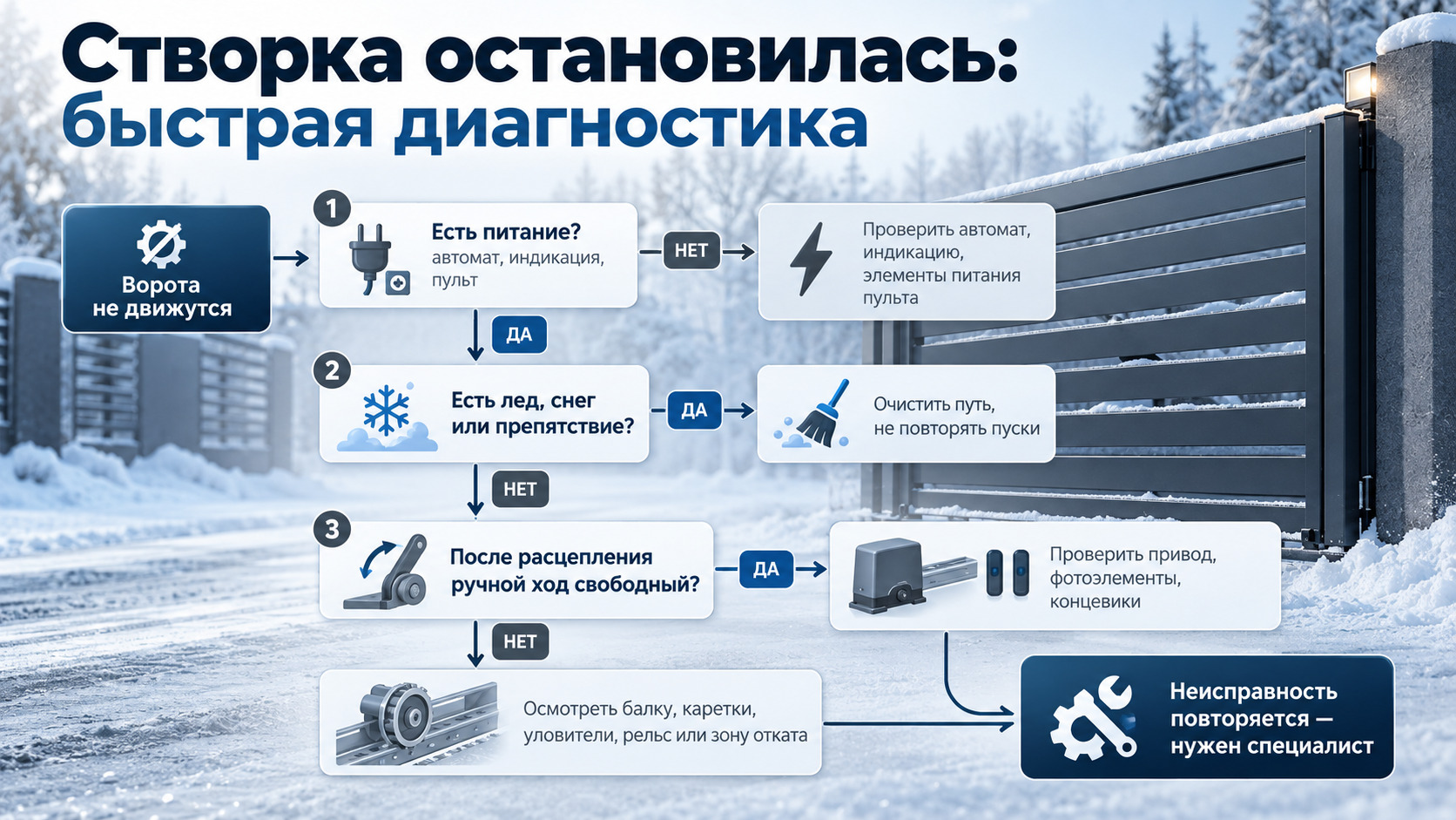 Как подготовить откатные ворота к зиме и что делать, если они замерзли