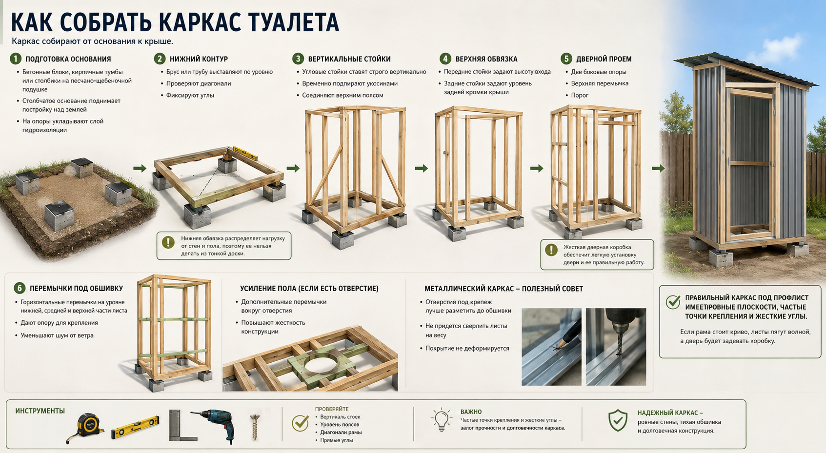 Как сделать уличный туалет из профлиста: каркас, обшивка и крыша